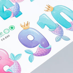 Наклейка пластик интерьерная цветная "Цифры с хвостом русалки" 35х60 см