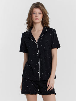 Комплект домашний женский черный с принтом сердечки сердечки на черном 592483