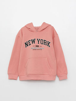 Kap??onlu Bask?l? Uzun Kollu K?z ?ocuk Sweatshirt