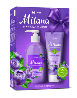 GRASS подарочный набор MILANA Черника в йогурте (жидк.мыло 300мл+крем д/рук 80мл)  фото 2