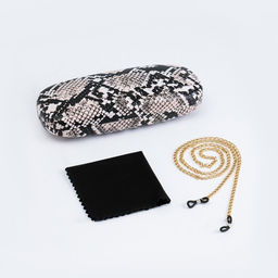 Футляр для очков «Питон», салфетка, цепочка, экокожа, бежевый