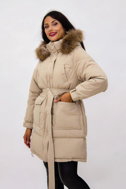 Зимняя куртка на поясе с натуральным мехом арт. 23226