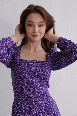 Платье с вырезом каре фиолетовое в цветочек - Martichelli фото 6