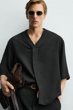 CAMISA RELAXED FIT VISCOSA - C??AMO / Negro - Zara фото 6