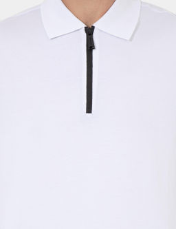 Beyaz Slim Fit Fermuarl_ Polo Yaka Ti__rt