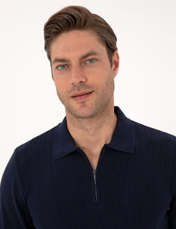 Lacivert Regular Fit Polo Yaka Fermuarl_ Triko Kazak - Pierre cardin фото 2