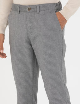 Gri Slim Fit _izgili Kanvas Pantolon