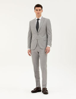 Gri Extra Slim Fit %100 Y_n _izgili Tak_m Elbise