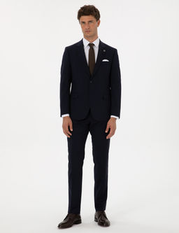 Lacivert Slim Fit %100 Y_n Tak_m Elbise