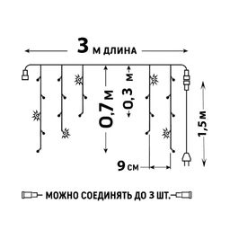 ULD-B3007-200/TTK BLUE-WHITE IP44 Бахрома светодиодная с эффектом мерцания, 3м. Соединяемая. 200 светодиодов. Синий и белый свет. Провод прозрачный. ТМ Uniel