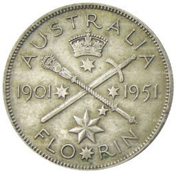 1 флорин (2 шиллинга) 1951 года Австралия  50 лет Федерации