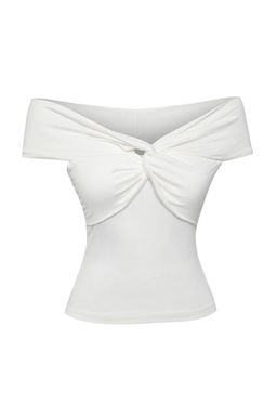 K?rm?z? Carmen Yaka Dugum Detayl? Fitted/Vucuda Oturan Orme Bluz TWOSS25BZ00369 - Trendyolmilla фото 9