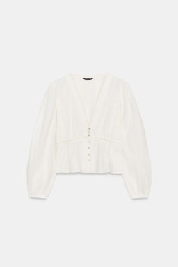 BLUSA ROM?NTICA BORDADOS / Crudo - Zara фото 6