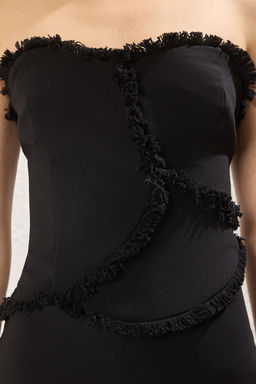 TRENDYOLMILLA Bordo Straplez Puskul Detayl? Dokuma Uzun S?k Abiye & Mezuniyet Elbise TPRSS25AE00140 фото 7