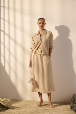 TRENDYOLMILLA Beyaz %100 Keten Beli Lastikli Midi Etek TWOSS24ET00153 фото 29