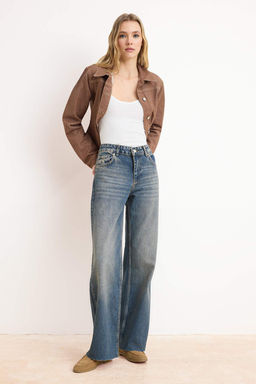 Mavi Yuksek Bel %100 Pamuk Genis Paca Wide Leg Jeans TWOSS26JE00013 - Trendyolmilla фото 3