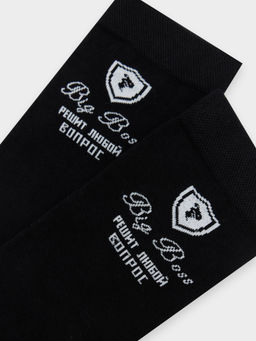 Цена за 5 пар! Носки мужские высокие черные с надписью BIG BOSS, решит любой вопрос черный 017K-3025 - Mark formelle фото 6