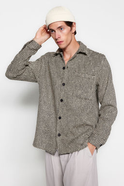 TRENDYOL MAN Siyah Unisex Regular Fit Diagonel Desenli Dokulu Kal?n K?sl?k Gomlek Ceket TMNAW24GO00070 - Trendyolmilla фото 6