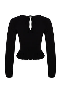 Trendyolmilla Siyah Pencere/Cut Out Detayl? Aksesuarl? Orme Bluz TPRAW24BZ00053