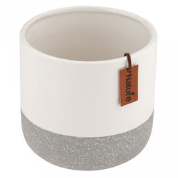 Кашпо для цветов керамическое "Баунти" 0,9л, д11,8см, h11,5см, внутренний д11см, фактурный глянец, белый/серый, с биркой, в коробке (Китай)