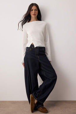 Kahverengi Dugme Detayl? Asimetrik Vucuda Oturan Esnek Orme Bluz TWOAW26BZ00040 - Trendyolmilla фото 9