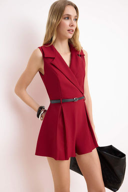 Siyah Kemerli Kolsuz Mini Dokuma Tulum TWOSS26TU00008 - Trendyolmilla фото 6