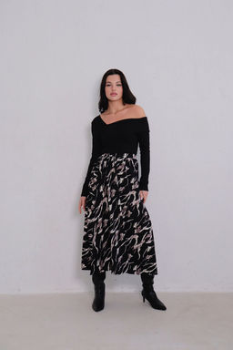 11374 Юбка А-силуэта чёрная с принтом - Martichelli фото 15