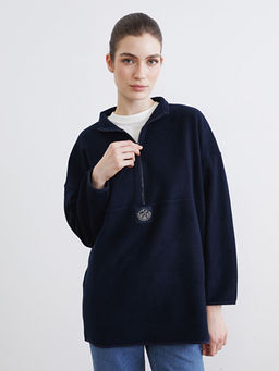 Bask?l? Oversize Kad?n Pel?? Sweatshirt Tunik