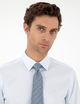 Голубая базовая рубашка зауженного кроя с длинным рукавом - Cacharel фото 2