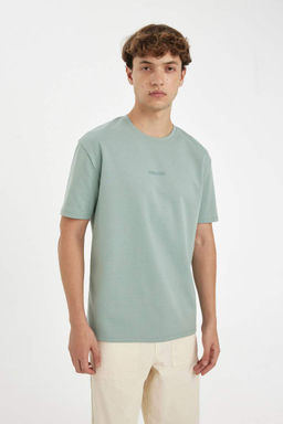 Футболка из плотной ткани с короткими рукавами и круглым вырезом обычного кроя с принтом - Defacto фото 3