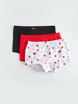 Bask?l? Pamuklu K?z ?ocuk Boxer 3l?