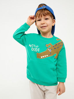 Bisiklet Yaka Uzun Kollu Bask?l? Erkek Bebek Sweatshirt