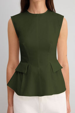 Trendyolmilla Ekru Pamuklu Gabardin Peplum Fitted Bedene Oturan Cep Detayl? Dokuma Bluz TWOSS25BZ00538  фото 12