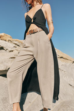 Брюки Zara с льном бежевые