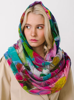 Большой, мягкий, тонкий и очень нежный двусторонний палантин с рисунком в стиле арт-деко