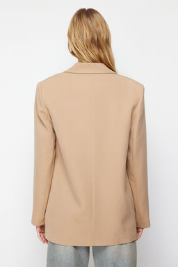Camel Oversize Duz Kesim Basic Kruvaze Dokuma Blazer Ceket TWOSS24BC00028