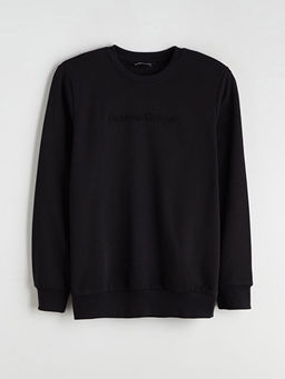 Bisiklet Yaka Bask?l? Erkek Sweatshirt