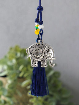 Подвеска металл, текстиль "Слон с кисточкой" синий с серебром 1,5х4,3х14 см