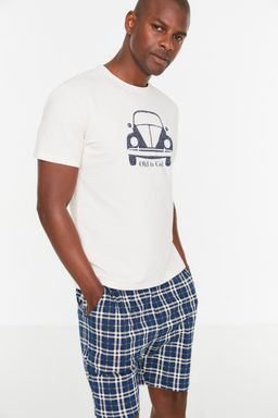 TRENDYOL MAN Bej %100 Pamuk Regular Fit Bask? Detayl? Sortlu Pijama Tak?m? THMSS21PT0329 - Trendyolmilla фото 2