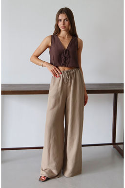 Tas Keten Icerikli Wide Leg/Genis Paca Beli Lastikli Pantolon TWOSS25PL00124 - Trendyolmilla фото 13
