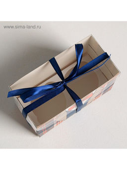 Цена за 5 шт. Коробка для капкейков, кондитерская упаковка, 2 ячейки «Настоящему мужчине», 16×8×10 см