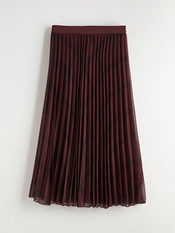 Beli Lastikli Ekose Desenli Pileli Etek