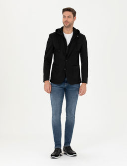 Siyah Slim Fit Kap__onlu Ceket
