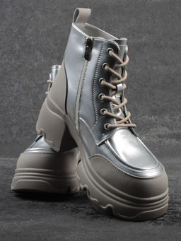 01-F591-2 GREY/SILVER Ботинки демисезонные женские (натуральная кожа, искусственная кожа)
