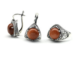 Кольцо Серьги авантюрин имитация размер 19