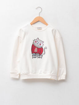 Bisiklet Yaka Y?lba?? Temal? Uzun Kollu K?z ?ocuk Sweatshirt