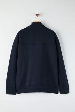 Lacivert Yeni Oversize Buyuk Beden Dokulu Dik Yaka Penguen Nak?sl? Sweatshirt TMNAW26AO00000 - Trendyolmilla фото 4