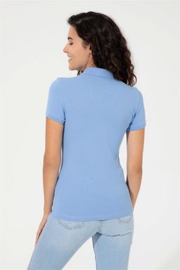 Женская темно-синяя футболка с воротником-поло