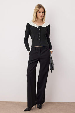 Siyah Dantel Yaka Detayl? Renk Bloklu Fitted/Vucudu Saran Triko H?rka TWOAW26HI00031 - Trendyolmilla фото 2