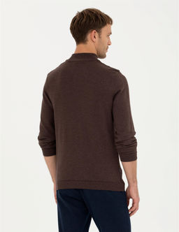 Kahverengi Slim Fit Fermuarl_ Dik Yaka Triko Kazak - Pierre cardin фото 5